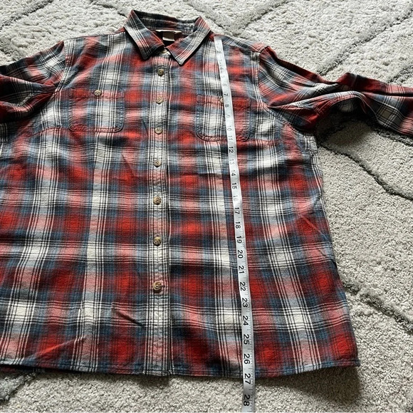 Duluth Trading Company plaid flannel shirt button front red blue large - Picture 3 of 5